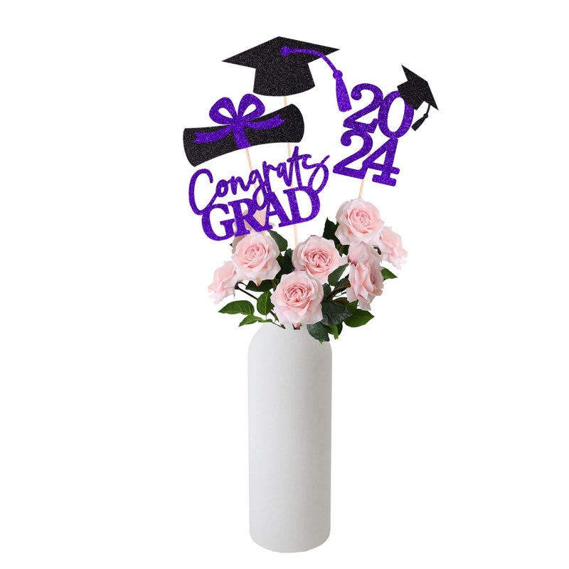 Gexolenu 16 PCS Purple and Black Double-Sided 2024 Graduation Centerpieces for Tables, 2024 Table Toppers Party Centerpiece Sticks Party Supplies, Graduation Party Decorations Class of 2024, Set of 4 - Image 1